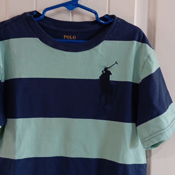 POLO RALPH LAUREN Big Pony Cotton Broad Horizontal Stripes Size 8 Tee - Picture 2 of 8